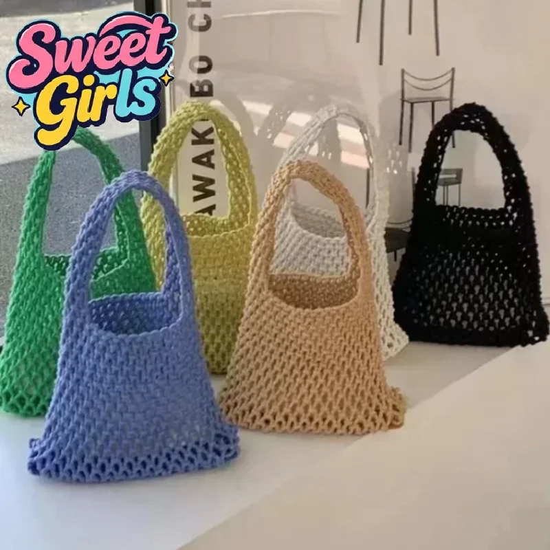 

Новая индивидуальная пляжная сумка на плечо, хлопковая веревка, тканая сумка на одно плечо, большая вместительная женская вязаная сумка подмышками