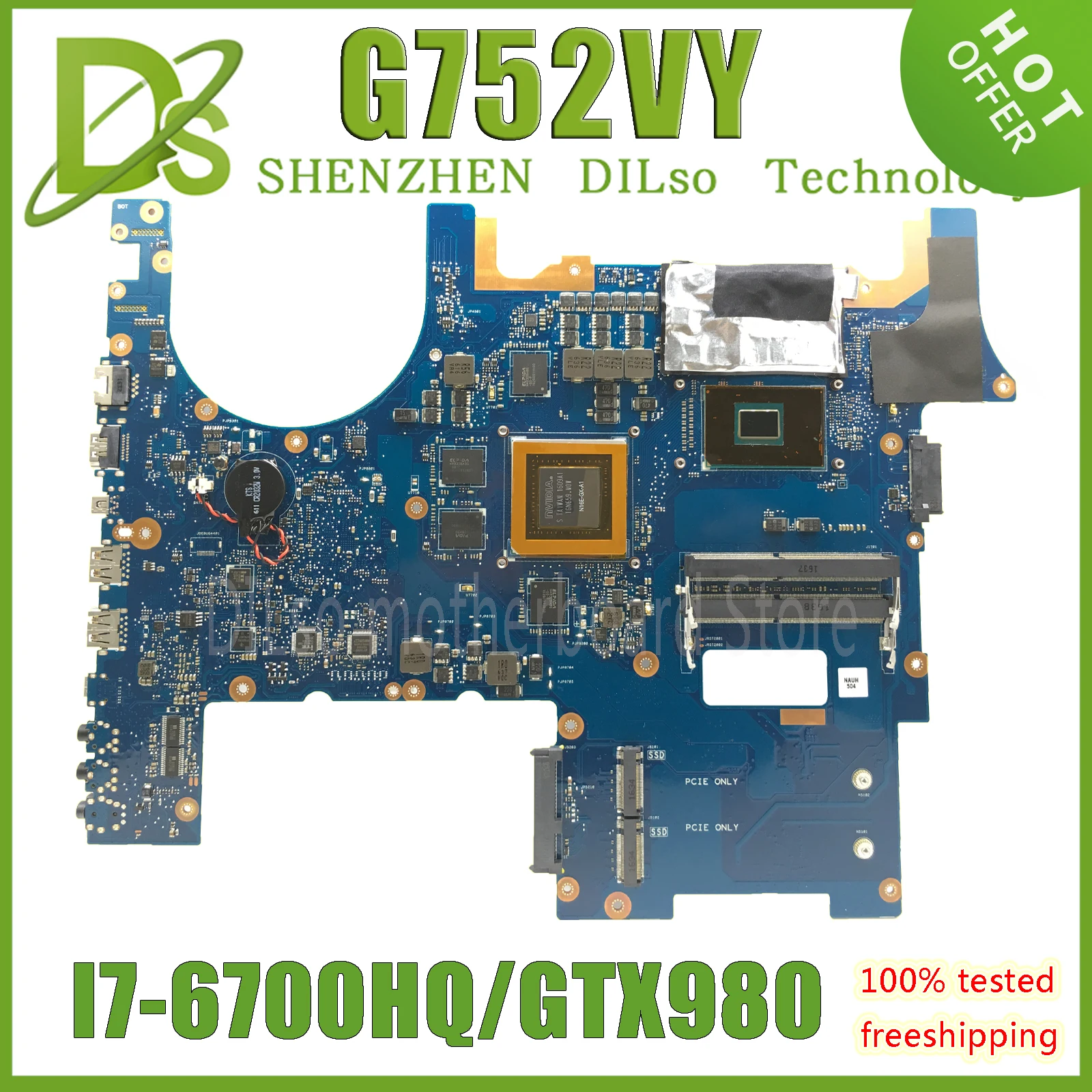 

G752VY Laptop Motherboard For ASUS ROG GFX752 GFX752V G752VT G752VL Mainboard I7-6700HQ GTX980M-4GB GTX970 GTX965 GTX960 100% OK