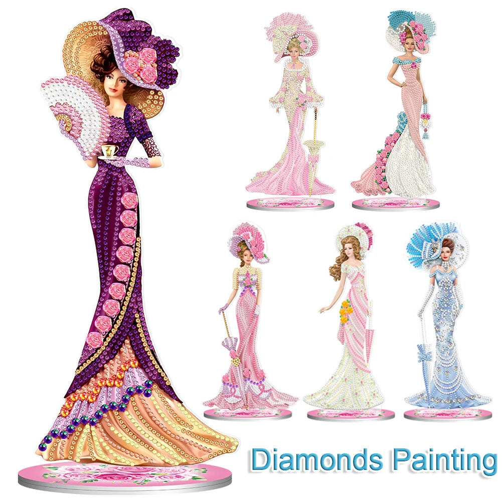 DIY Diamonds Painting Ornaments Handmade Single Sided Desk Diamonds Mosaic Ornament Lady Pattern Home Decoration Kids Gift