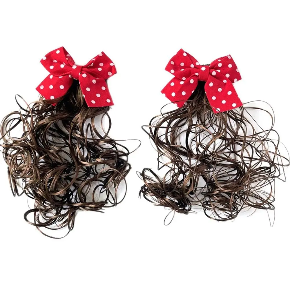 Wave Point Duckbill Clip Tassels Cloth Red Bowknot Hairclip New Year Headdress Children Hair Accessories Baby Wig Hairpin