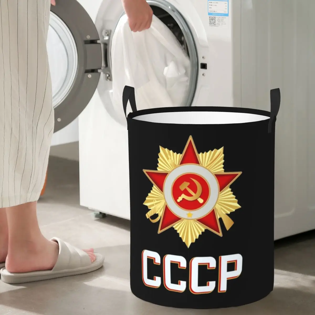 

CCCP Star Soviet Union USSR Foldable Laundry Baskets Dirty Clothes Toys Storage Basket Home Organizer Bag