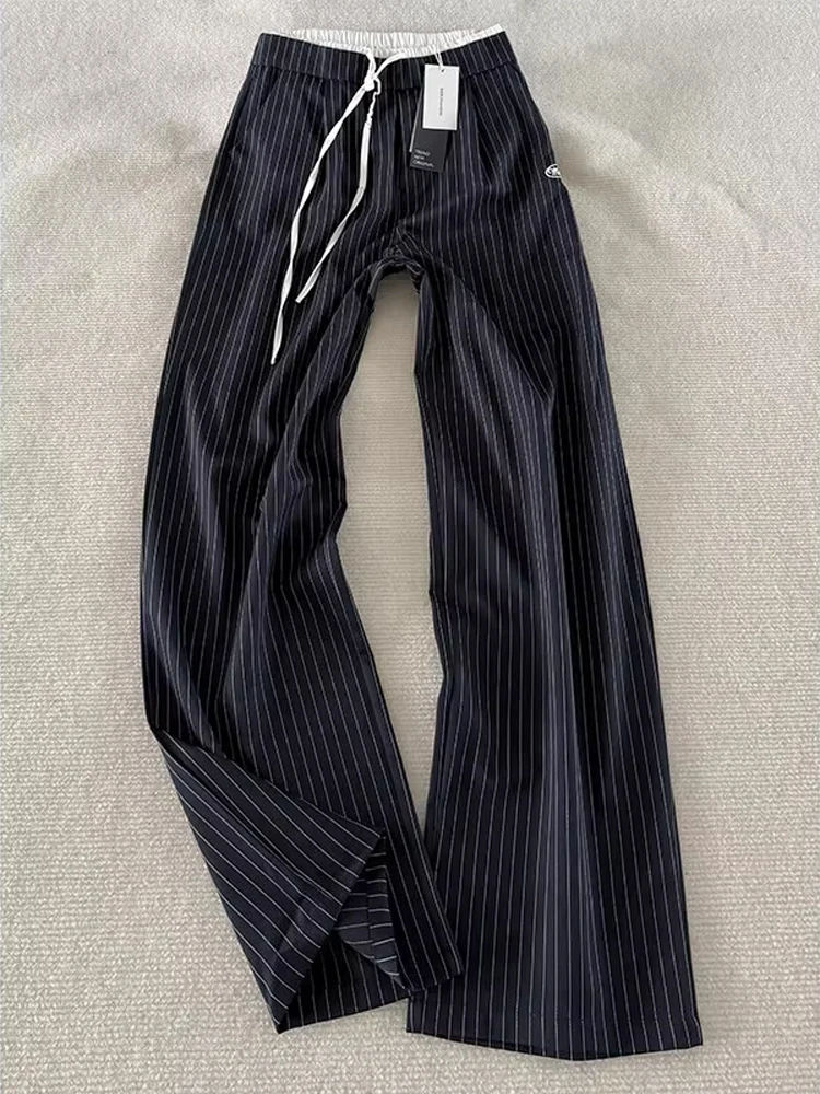 Calças casuais tradas masculinas altas, calças casuais finas de verão, estilo retrô americano, pernas largas, jeans azul, ...