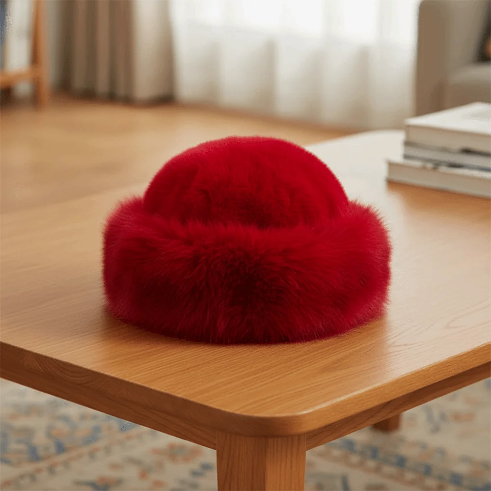 Faux Fur Christmas Fur Hat Thick Plush Fleece Lined Fluffy Trapper Cap Thermal Soft Brim Plush Bucket Hats Girls