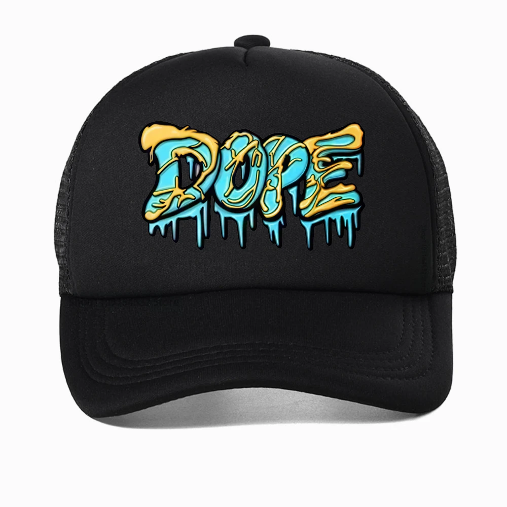 قبعة بيسبول عصرية ومبتكرة مطبوعة بحروف DOPE قبعة صيفية للرجال كاجوال قابلة للتنفس قبعة سائق الشاحنة قبعات شبكية قابلة للتعديل