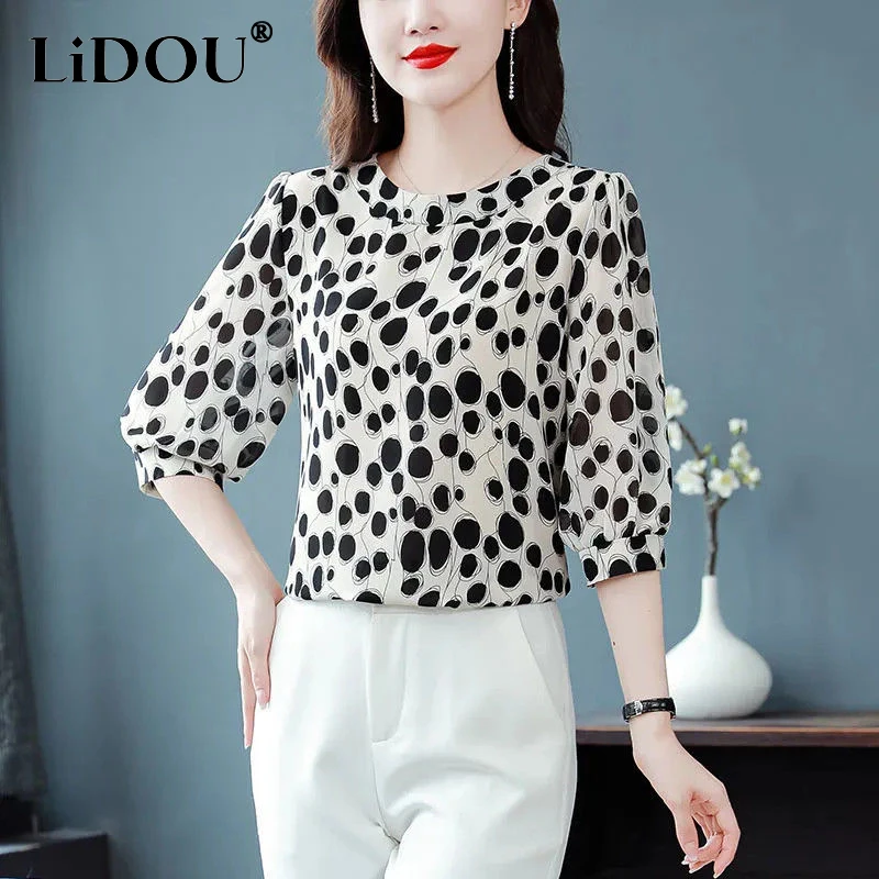 Summer New Round Neck Half Sleeve T-shirt Women Fashion Polka Dot Printing Loose Pullovers Korean Style Thin Style Ladies Tees