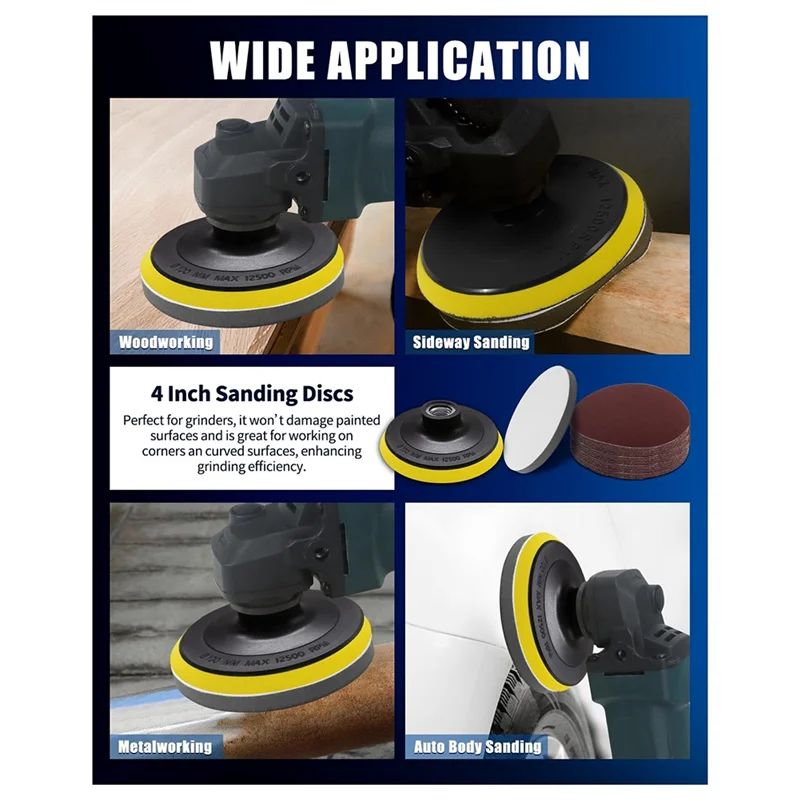 Accesorios de discos de lijado para amoladora angular ABRE-123PCS, almohadilla de respaldo de gancho y bucle de 4 pulgadas con rosca 5/8-11, almohadilla de lijado en seco y húmedo