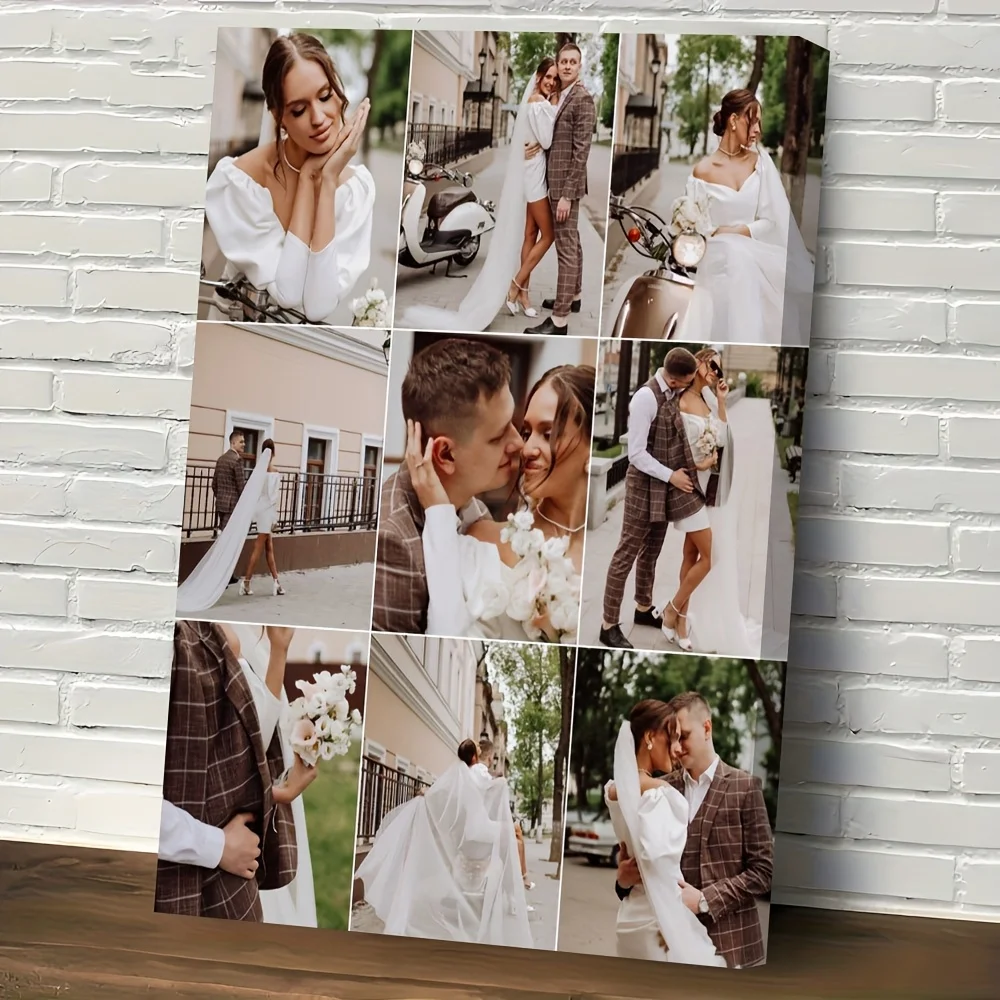 Custom 9‑Grid Photo Collage Canvas Painting, Upload Your 9 Photos Personalized Canvas Print, Multi‑Picture Memory Wall Art
