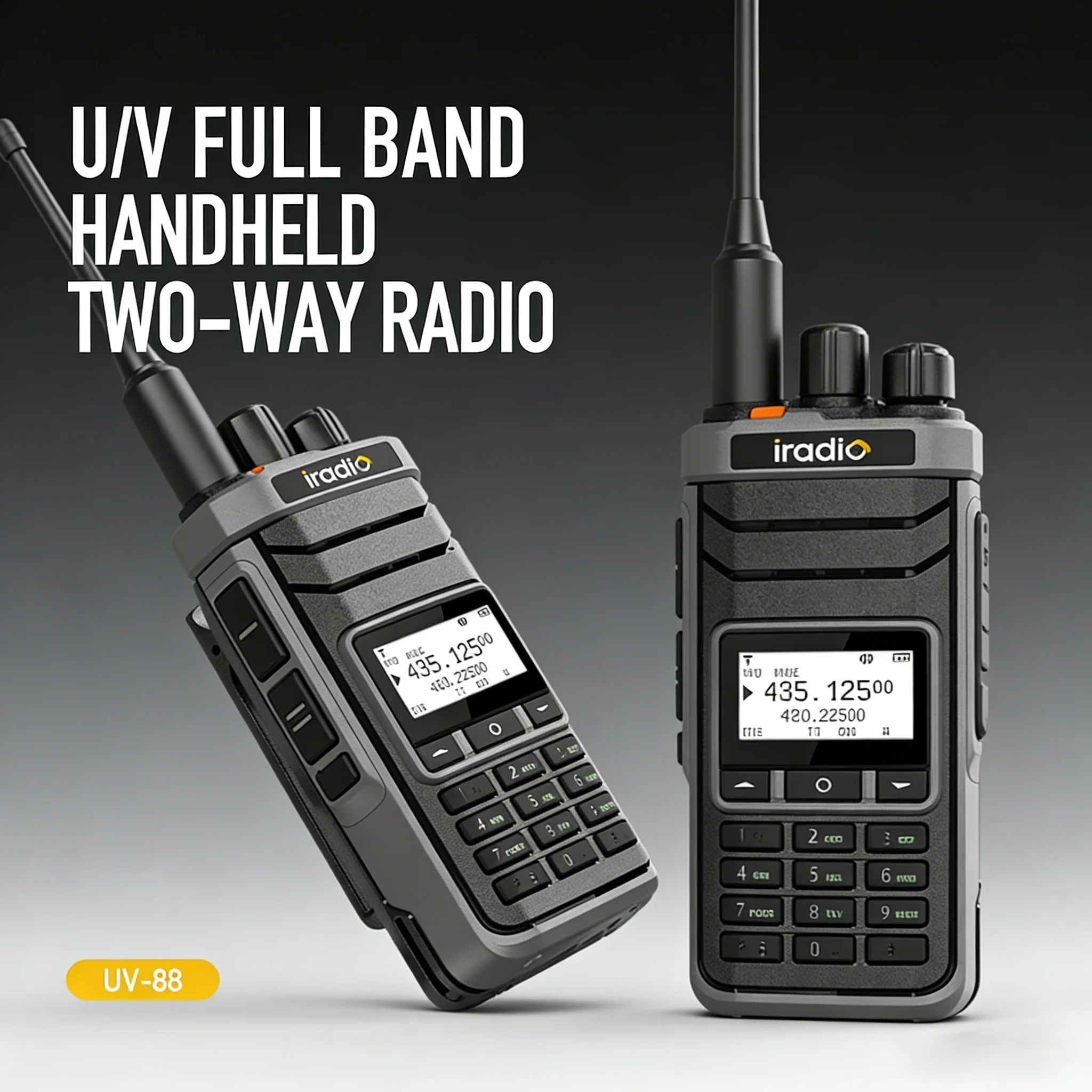 Iradio UV88 Portable Walkie Talkie IP67 Waterproof U/V Full Band Two Way Radio 5W 3-5km Range AI Noise Reduction for Outdoor