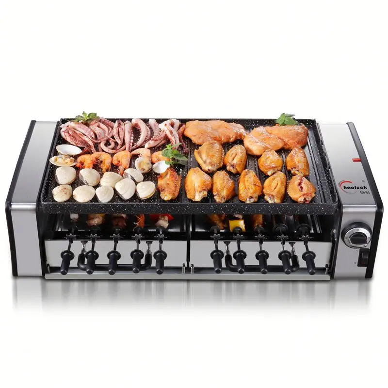 Food Processing Machinery, Non-stick Top Automatic Electric Barbecue Grill 220V 10-string Frying Pan Black Hot Plate