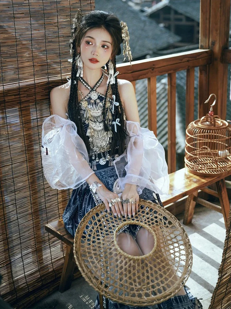 Women's Han Chinese Clothing Dai Exotic Miao' S Girl Hani Minority Female New Dress of Miao