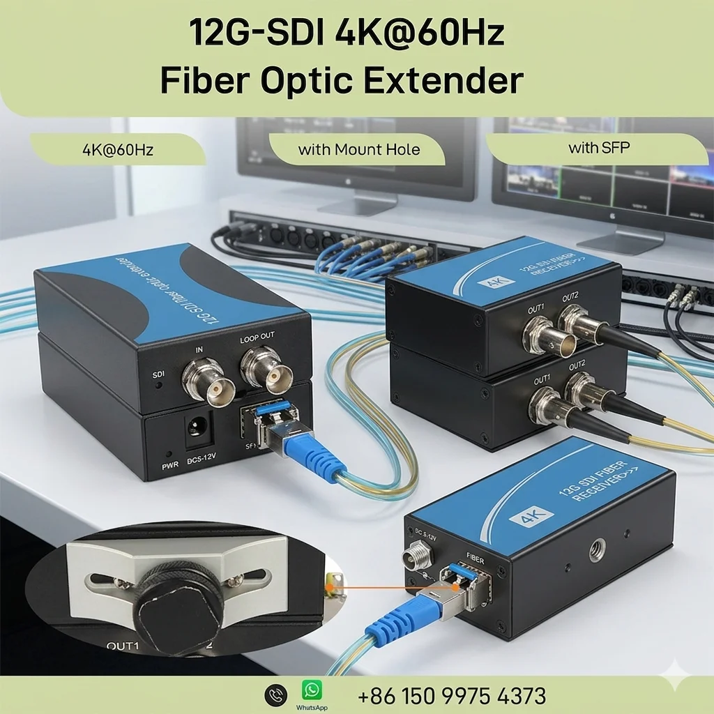 

4K@60Hz 12G SDI Fiber Optic Converter 20KM LC Single Mode SD HD 3G 6G 12G SDI TX RX Extender
