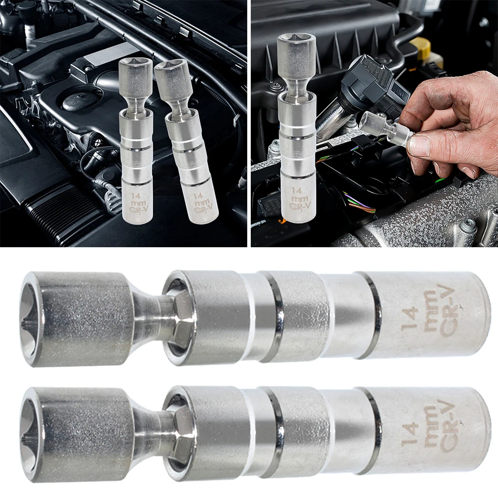 14mm 16mm Spark Plug Socket Wrench Adapter Magnetic Sleeve 12-Point 3/8inch Drive Spark Plug Flexible Socket Auto Repair Tools