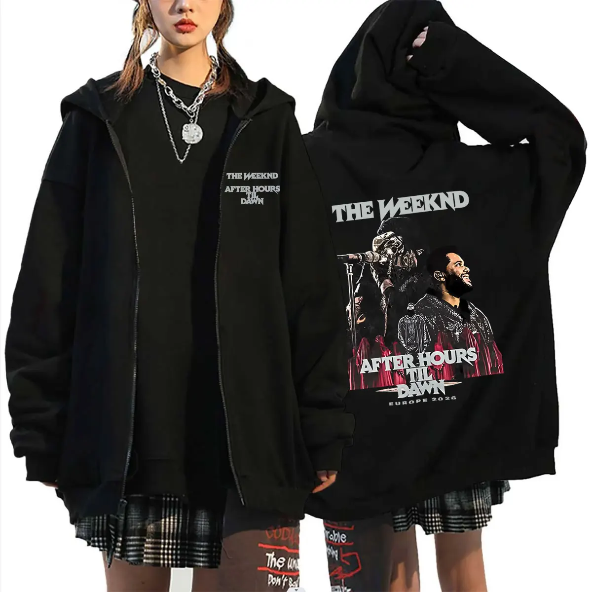 

Rapper The Weeknd with Playboi Carti After Hours Til Dawn Tour 2026 Zipper Hoodie Men Women Hip Hop Fashion Zip Up Jacket Coat