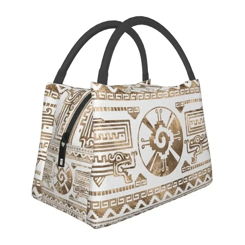 Mayan Aztec Hunab Ku Pastel Gold Insulated Lunch Bags for Camping Travel Leakproof Cooler Thermal  Box Women