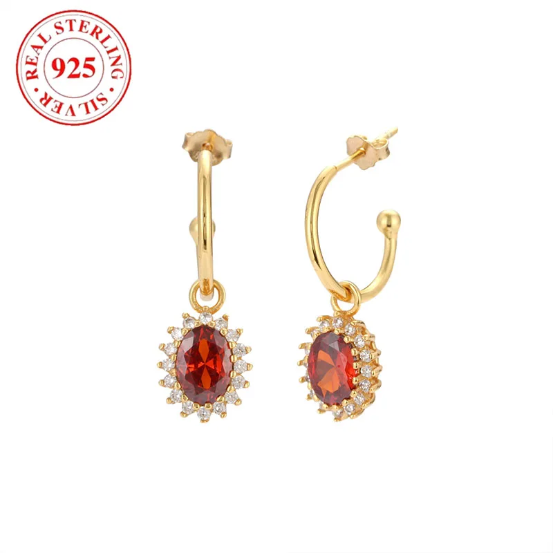 

925 Sterling Silver Sunflower Red Zirconia Women's Earrings Hypoallergenic Suitable for Women's Party Elegant Fine Jewelry Gifts