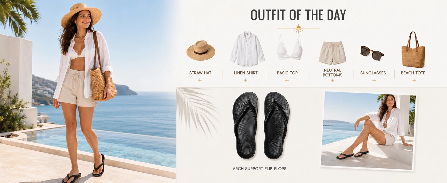 Shevalues Damen-Flip-Flops mit Fußgewölbestütze, bequeme, leichte orthopädische Sandalen für Plantarfasziitis, modische Strandpantoffeln – Detail 4