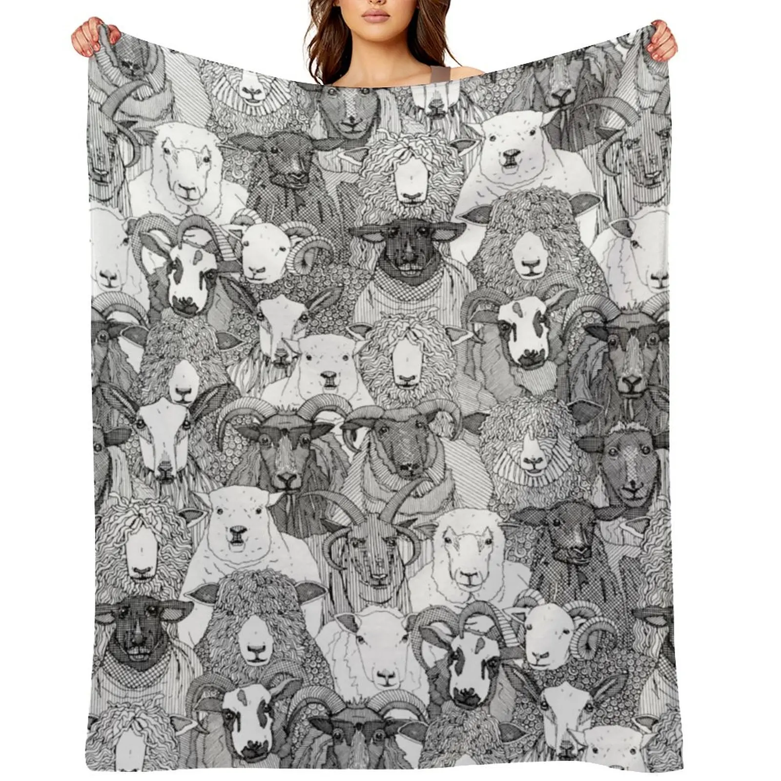 

just sheep black white Throw Blanket Picnic Softest Sofa Quilt for babies Blankets