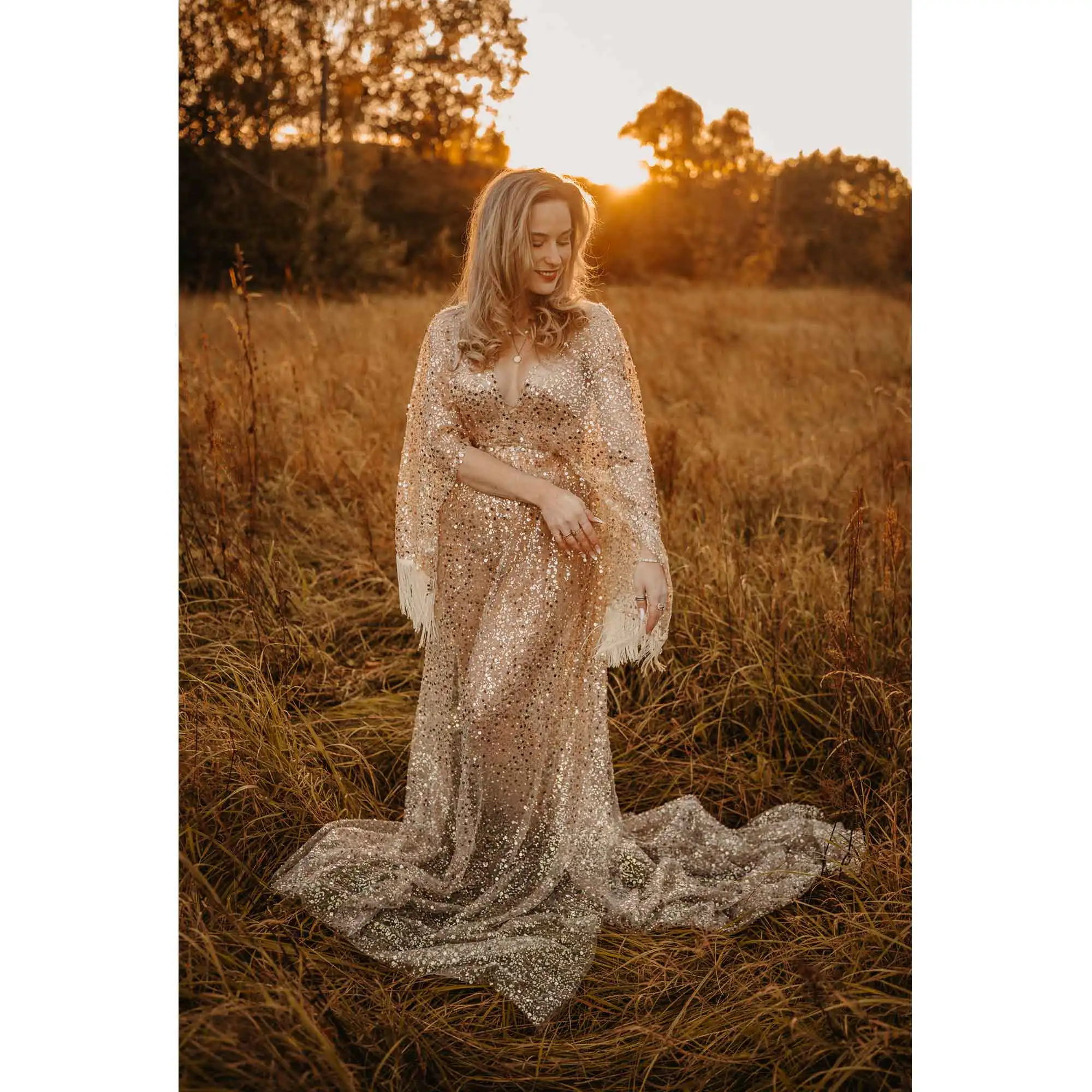 Don&Judy Tulle Embroidery Dress For Pregnant Woman Sequin, Pearl Tassel Dress Sexy V Neck Clothing For Evening Party