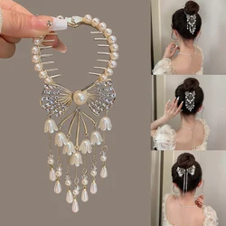 Girl Elegant Hair Claw Pill Head Ponytail Buckle Ponytail Buckle Pearl Rhinestone Tassel Shark Clip Hairband Hair Clip Headdress