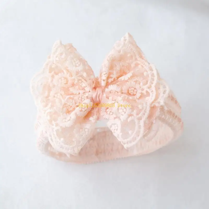 Toddler Stretchy Hair Bows Princess Lace Hairband for Baby Girl Skin Friendly Soft Nylon Wide Headband Turban Headwrap J0MF