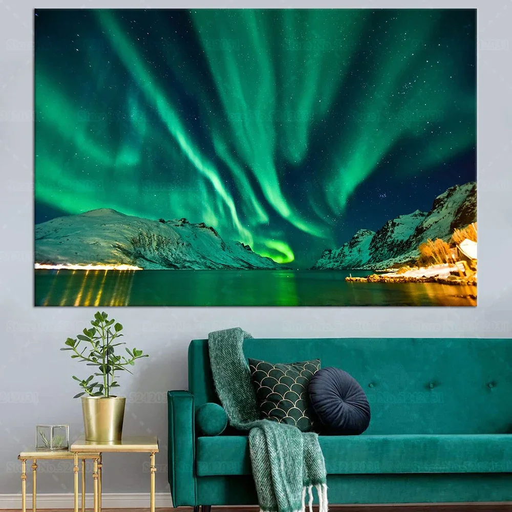 Polar Lights Print Poster Aurora Borealis Wall Art Northern Lights Canvas Painting for Home Decor