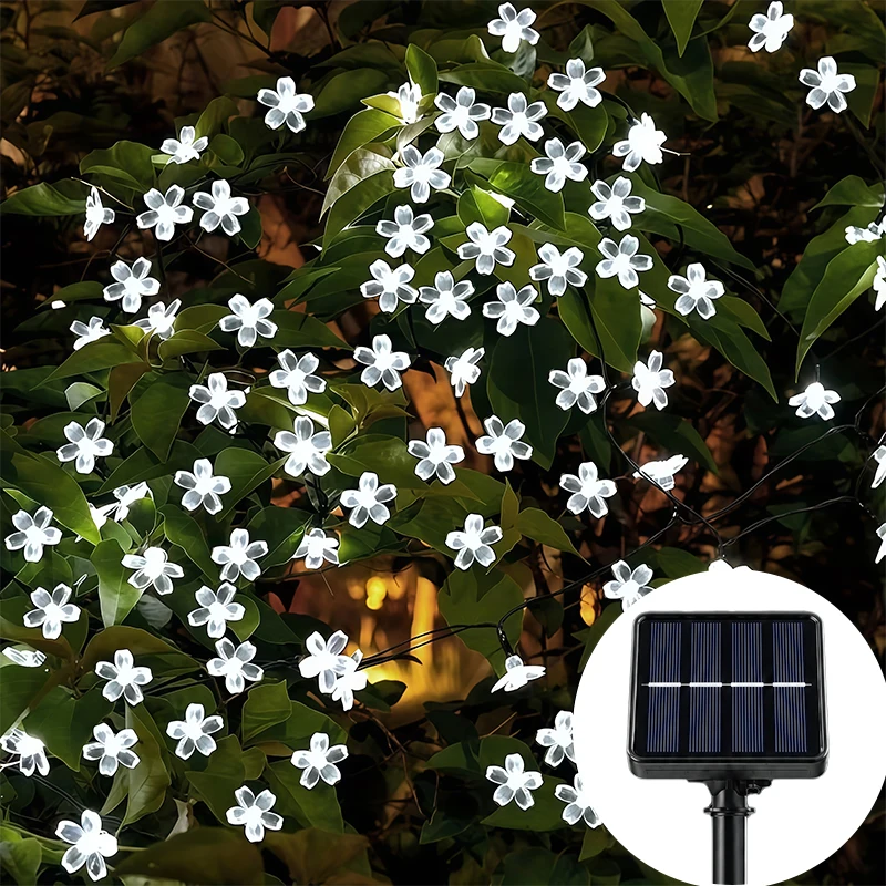Outdoor Solar Cherry Blossom Lights 5M20LED-22M200LED 8 Modes IP54 Waterproof for Garden Fence Patio Yard Wedding Party Decor