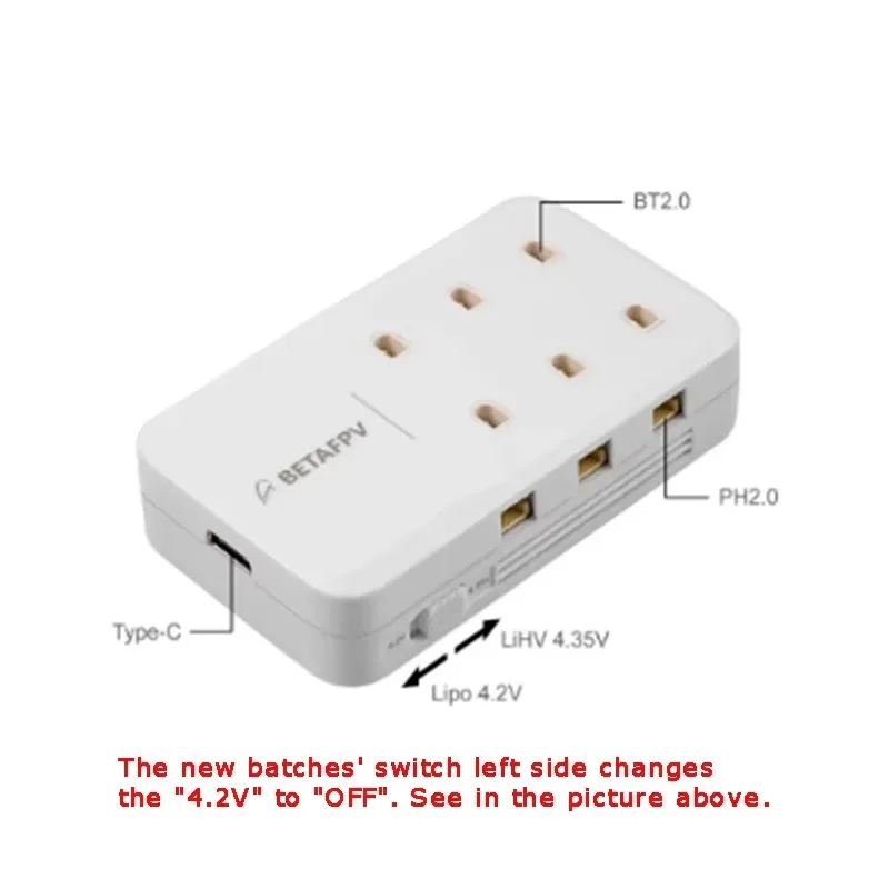 BETAFPV 6 Ports 1S Lipo Battery Charger Type-C Input BT2.0 PH2.0 Connector for FPV Tiny Whoop Racing Drone