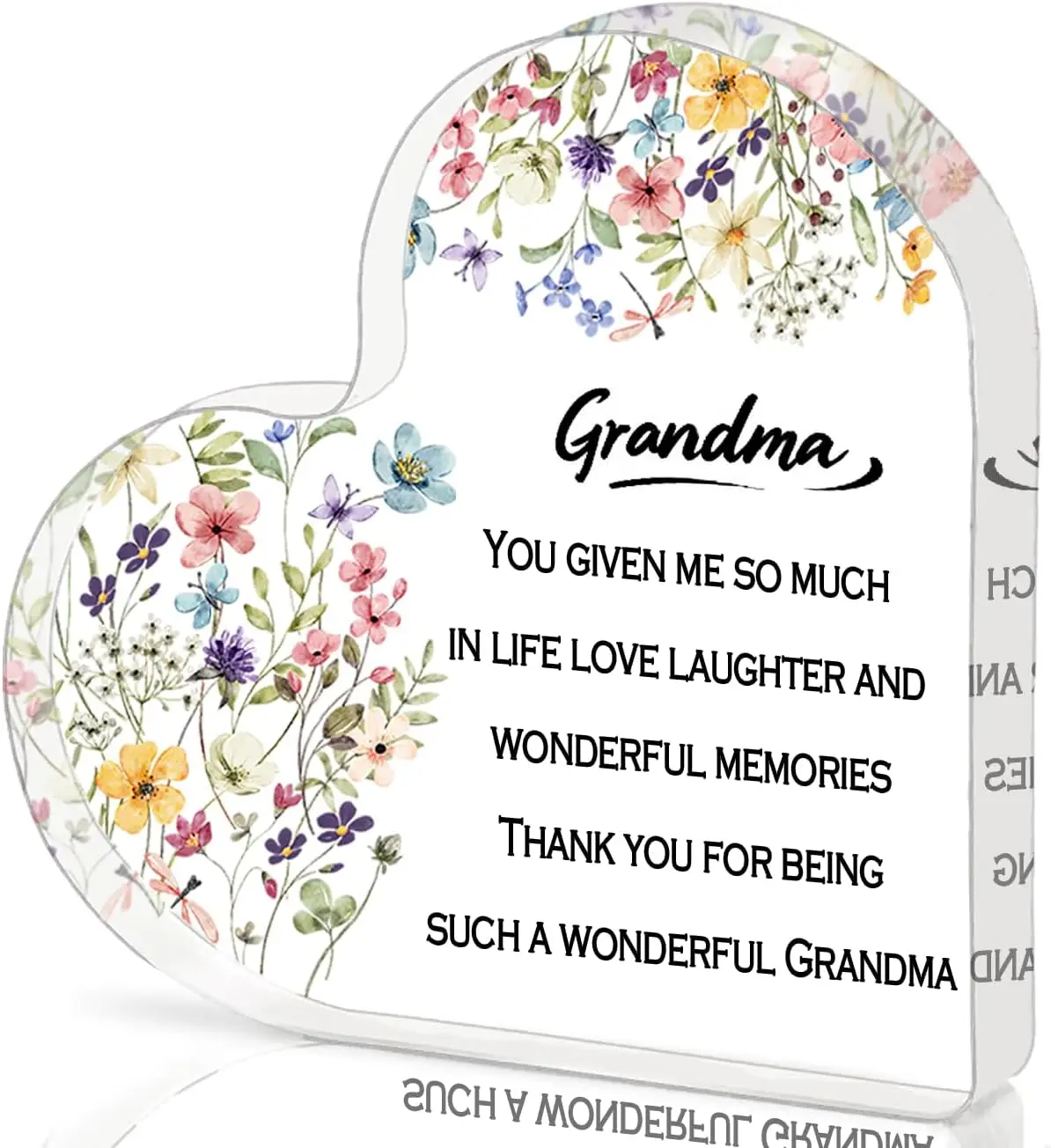 Heart‑Shaped Acrylic Plaque Sister Aunt Grandma Bond Colorful Wildflowers Freestanding Sentimental Keepsake Gift