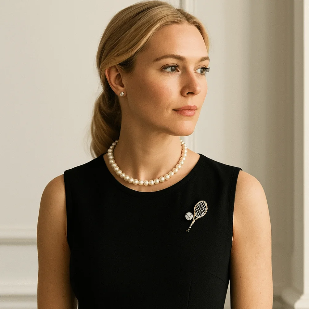 합금 테니스 라켓 브로치 지르콘 빈티지 에나멜 금속 옷핀 한국 스타일 쥬얼리 액세서리 골드 브로치 장식