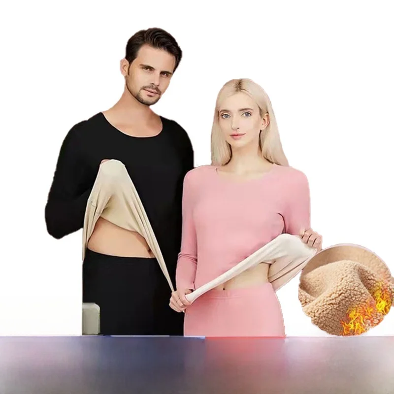 

Thickened Thermal Underwear Set for Men And Women Long Sleeve Fleece Lined Dervo Warm Home Clothes Double Layer Polyester Fiber