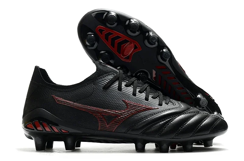 Original Mizuno Creation MORELIA NEO III Knitting FG Men's Sports Shoes Mizuno Outdoor Sneakers Black/Red Size Eur 40-45