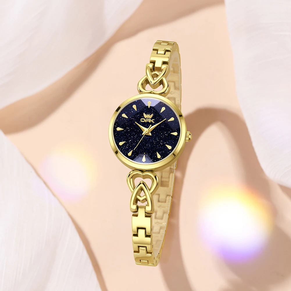 OPK 6059 Elegance Quartz Movement Watch Women Sparkling Blue Sandstone Dial Slim Watch Strap 30M Waterproof Watch For Women