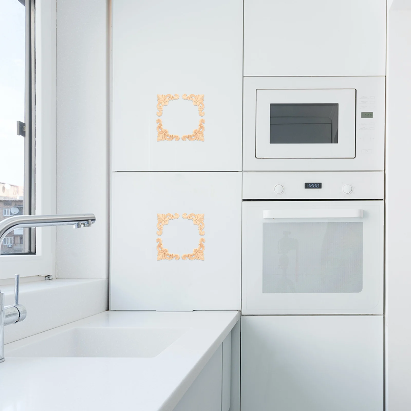 

12Pcs European Style Solid Wood Rose Appliques Furniture Door Decoration Carved Wooden Onlay Embellishment Flower Pattern Home