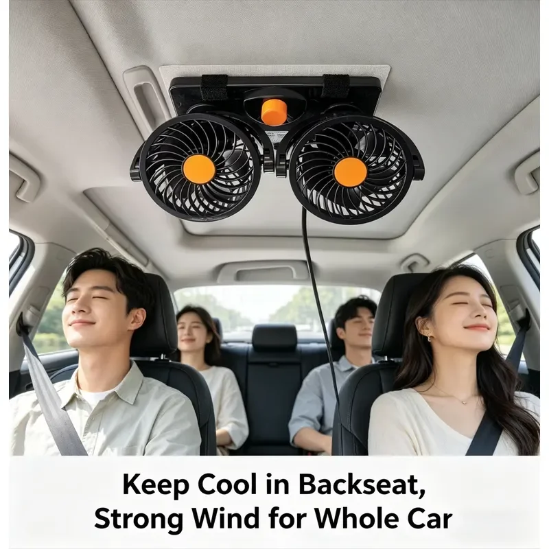 12V/24V Dual Head Ceiling Mounted Car Fan, Strong Wind Cooling for Truck & Electric Vehicle