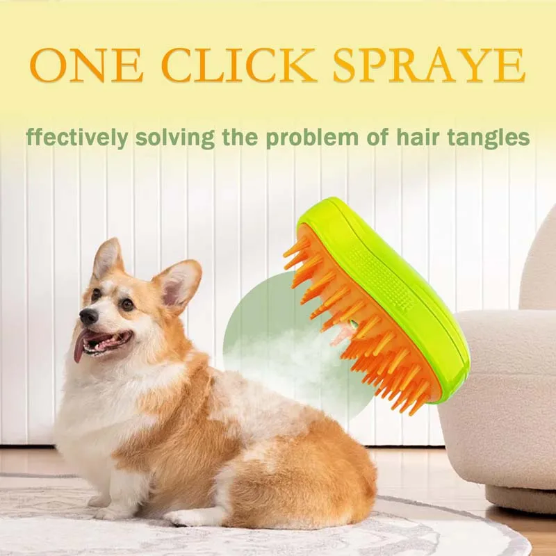 

3-in-1 Rechargeable Pet Water Spray Brush Soft Dog Hair Steamy Comb Cat Steam Brush for Cat Massage Bathing and Cleaning