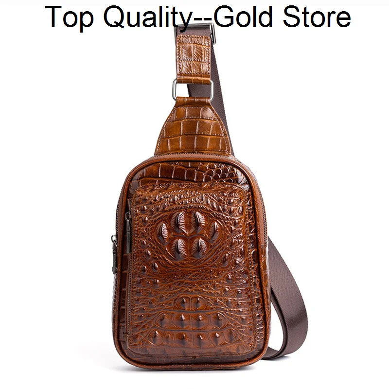 Men Genuine Leather Sling Backpack Rucksack Daypack Shoulder Bag Crocodile Pattern Male Natural Skin Messenger Chest Pack