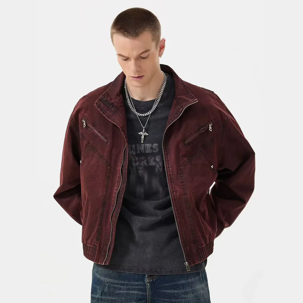 Autumn American Retro Cargo Jacket Men Streetwear Fashion Loose Casual Short Bomber Coat Man Motorcycle Jacket Outerwear