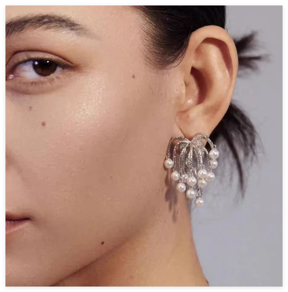 

Fashion Stud Earrings For Women S925 Sterling Pearl Shiny Elegant Bridal Earring Wedding Party Jewelry Accessories Gift