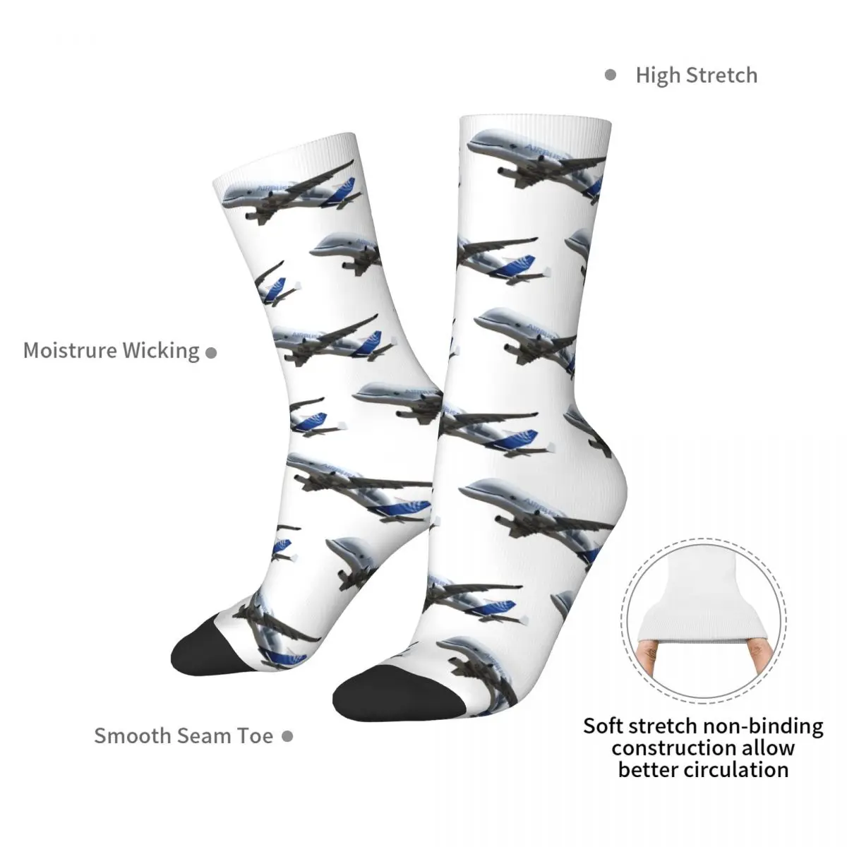 Kaus Kaki Airbus Beluga Stoking Penyerap Keringat Harajuku Aksesori Kaus Kaki Panjang Sepanjang Musim untuk Hadiah Natal Pria Wanita