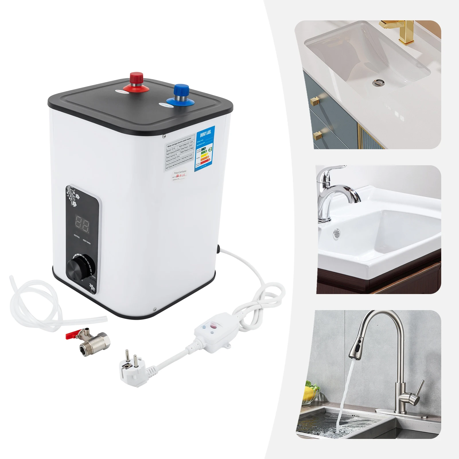 1500-W-Elektro-Mini-Warmwasserbereiter, sofort einsatzbereites Warmwassersystem mit 1,76-Gallonen-Tank für Küchen, Schränke, Wohnmobile, Bars – Detail 3