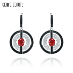 GEM'S BEAUTY Round Drop Earrings Natural Red Agate 925 Sterling Silver Earrings Handmade Gemstone Fine Jewelry for Women