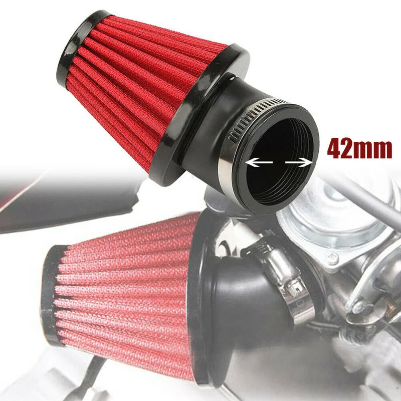 42MM Red Motorcycle Air Intake Filter 45 Degree Bend for Scooter ATV Stainless Steel Red Gadget Creative Motorcycle Accessories