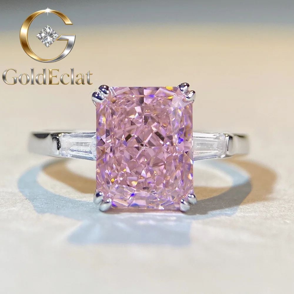 

GoldEclat Luxury Solid Platinum PT950 Women's pink diamond Reddish cut moissanite diamond ring
