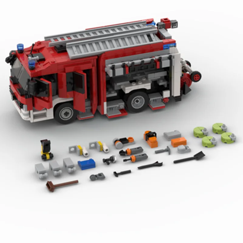 MOC-137461 Fire truck rescue vehicle model building block assembly boy toy gift