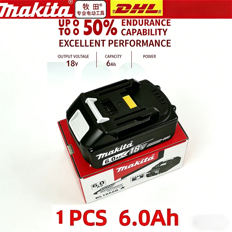 

6000mAh Genuine Makita 18V LXT 6.0Ah Li-ion Rechargeable Battery, Replacement for BL1840 BL1850 BL1860 Power Tool Battery