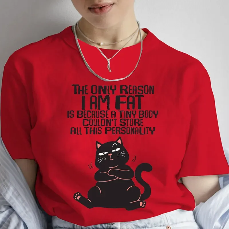 Clothes Ladies Summer T Clothing The Only Reason of Fat Fashion Casual T-shirts Trend Women Female Shirt Black Cat Graphic Tees