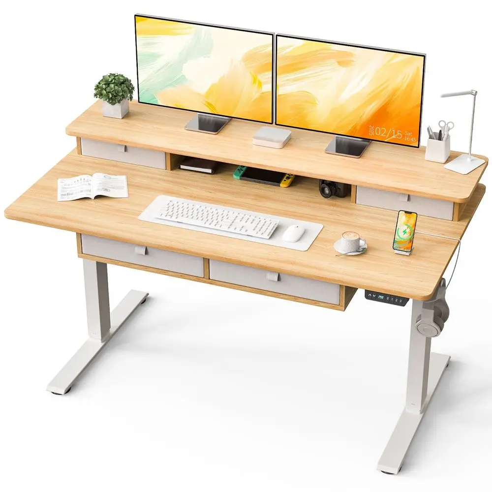 

55 x 30 Inch Electric Standing Desk with 4 Drawers, Adjustable Height Computer Desk for Home Office, Large Workstation Sit Stan