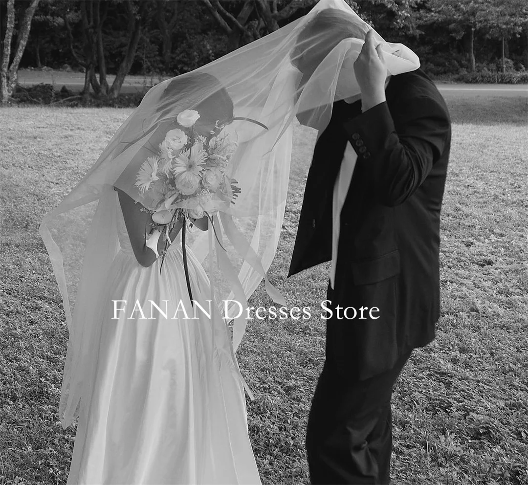 Fanan Korea Strapless Wedding Dresses  웨딩드레스  Taffeta Sleeveless Princess Custom Made Ruched Photoshoot Bride Gowns Plus Size