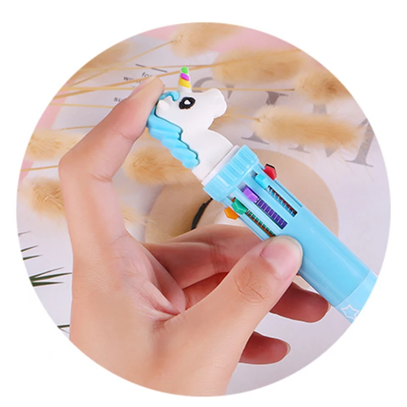 1Pcs Ten Color Colored Ballpoint Pen  Office Pen Supplies Gift Cute Kawaii Cartoon Unicorn Multicolor Pens School Stationery