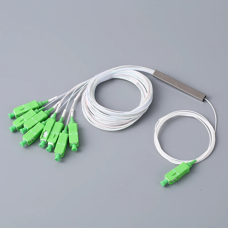 1x8 Fiber Optic Splitter 0.9mm SC/APC Connector Single Mode PLC Fiber Optic Splitter Steel Tube Type